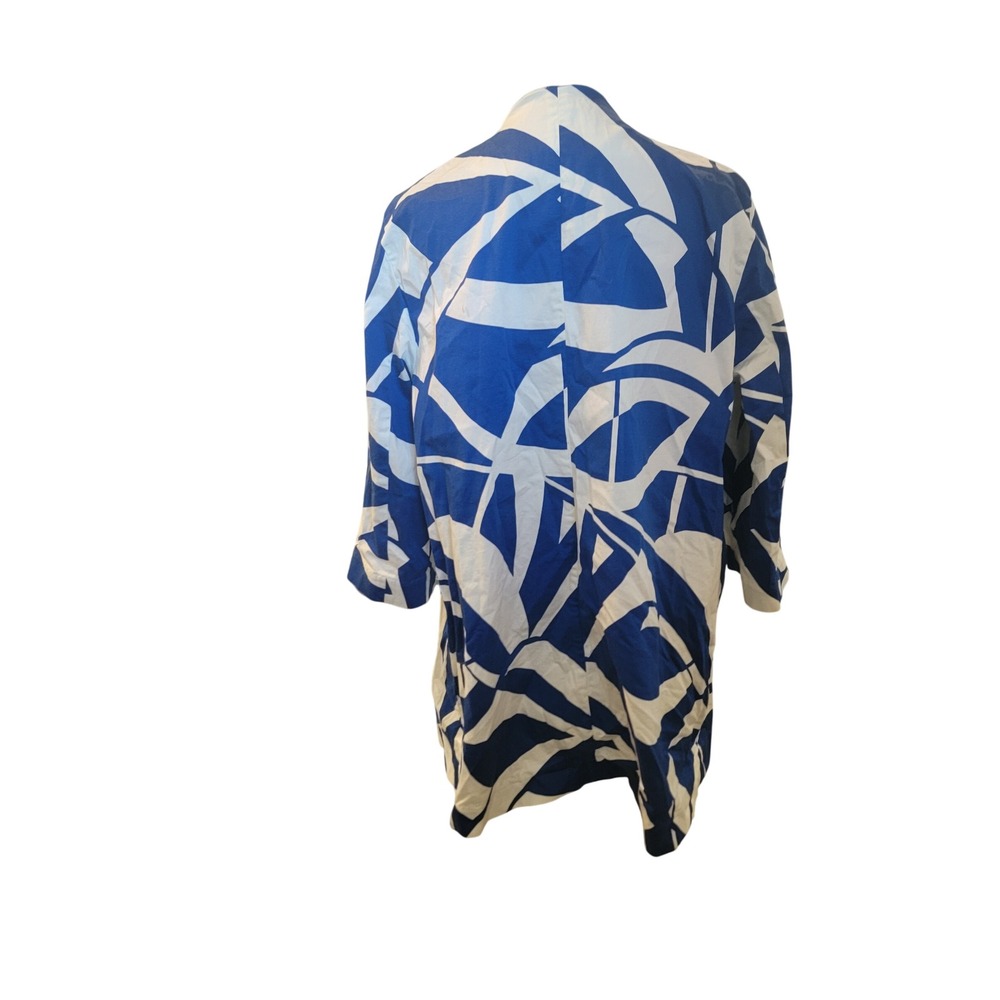 Chico's Blue White Abstract Geometric Open Front Topper Jacket Size 2 Large - Picture 3 of 5